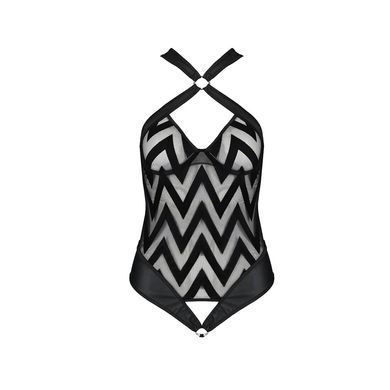 Сітчастий боді з халтером та ритмічним малюнком Passion Hima Body XXL/XXXL, black SO5348 фото