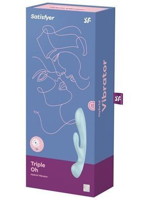Двосторонній вібратор-кролик Satisfyer Triple Oh Light Blue, 3 мотори, руків&rsquo;я-масажер SO7781 фото