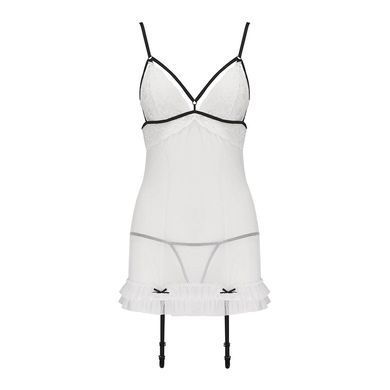 Сорочка прозора з пажами Passion ORIHIME CHEMISE S/M, white, трусики, стрепи EL16405 фото