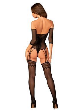 Нейлоновий бодістокінг з імітацією панчіх Obsessive Bodystocking G333 S/M/L, black, з доступом SO7699 фото