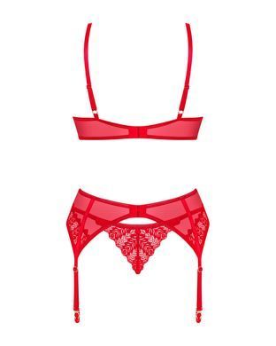 Комплект Obsessive Ingridia 3-pcs set XL/2XL, червоний, бюстгальтер, стрінги, пояс SO9035 фото