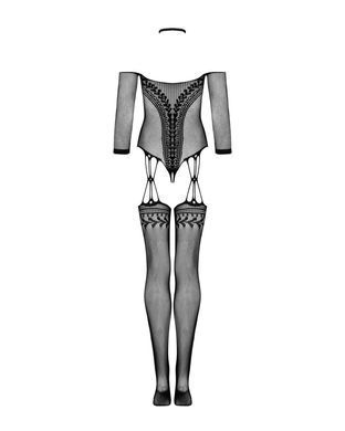 Нейлоновий бодістокінг з імітацією панчіх Obsessive Bodystocking G333 S/M/L, black, з доступом SO7699 фото