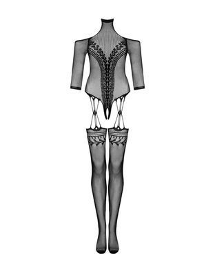 Нейлоновий бодістокінг з імітацією панчіх Obsessive Bodystocking G333 S/M/L, black, з доступом SO7699 фото