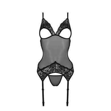 Корсет із підв&rsquo;язками та ажурним ліфом Passion CHRISTA CORSET L/XL, black, стрінги в комплекті SO5756 фото
