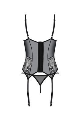 Корсет Passion LEAFA CORSET black S/M, м'які чашки, затискачі для панчіх, стрінги в комплекті SX0504 фото