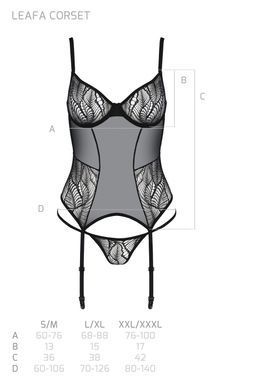 Корсет Passion LEAFA CORSET black S/M, м'які чашки, затискачі для панчіх, стрінги в комплекті SX0504 фото