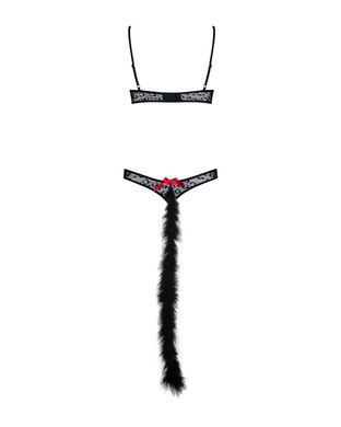 Еротичний костюм гепарду Obsessive Gepardina 3 pcs costume L/XL, чорний, хутряне оздоблення, монокін SO7277 фото