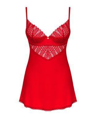 Пеньюар Obsessive Ingridia chemise & thong XS/S, червоний, сорочка, стрінги SO9036 фото