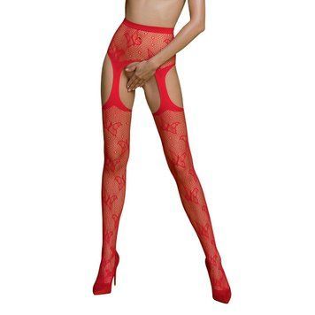 Еротичні колготки-бодістокінг Passion ECO S001 red, з доступом, декор метелики, підв&rsquo;язки SO7085 фото