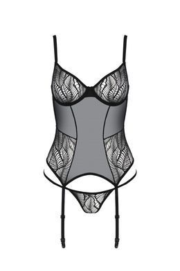 Корсет Passion LEAFA CORSET black, XXL/XXXL, м'які чашки, затискачі для панчіх, стрінги в комплекті SX0505 фото