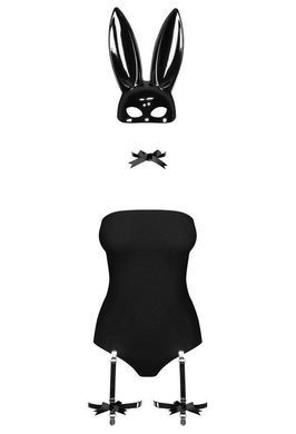 Еротичний костюм кролика Obsessive Bunny costume S/M, black, боді, чокер, гартери, панчохи, маска SO7701 фото