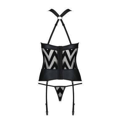 Сітчастий комплект із візерунком, корсет, підв'язки, трусики Passion HIMA CORSET XXL/XXXL black SO5351 фото