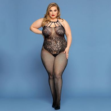Сітчастий бодістокінг JSY &laquo;Відверта Мадлен&raquo; Plus Size, Black, імітація боді, мереживо, доступ SO8389 фото