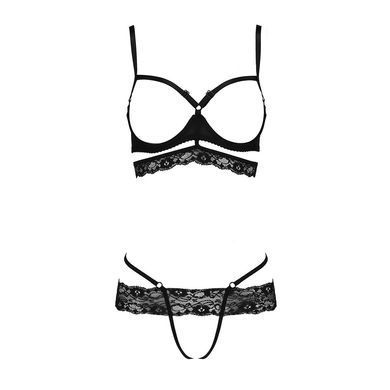 Комплект білизни Passion Exclusive SARIA SET OpenBra XXL/XXXL black, стрепи, відкритий ліф, стрінги PS25003 фото