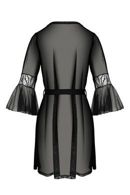 Пеньюар Passion LEAFA PEIGNOIR black, L/XL, довжина трохи вище коліна, широкі рукави, зав'язується на пояс SX0506 фото