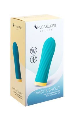 Віброкуля S Pleasures Bullets Twist & Shout Turquoise, бірюзова, ребриста поверхня, 10 режимів SX1607 фото