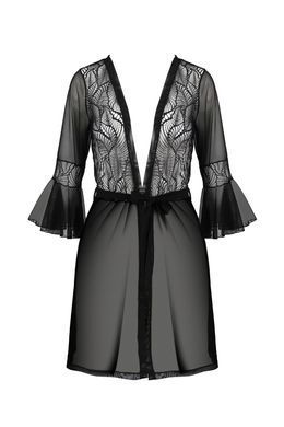 Пеньюар Passion LEAFA PEIGNOIR black, L/XL, довжина трохи вище коліна, широкі рукави, зав'язується на пояс SX0506 фото