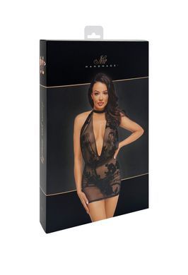 Сукня Noir Handmade F313 Mythos, 3XL, black, прозора, міні, відкрита спина, декор зі стразів SX0320 фото