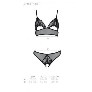 Комплект із бралету з ажурним ліфом та відкритими трусиками Passion CHRISTA SET Open Bra L/XL black SO5759 фото