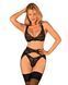 (SALE) Комплект білизни Obsessive Donna Dream 3-pcs set XS/S Black, бюстгальтер, стрінги, пояс для панчіх SO8636 фото 1