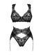 (SALE) Комплект білизни Obsessive Donna Dream 3-pcs set XS/S Black, бюстгальтер, стрінги, пояс для панчіх SO8636 фото 3