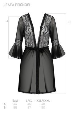 Пеньюар Passion LEAFA PEIGNOIR black S/M, довжина трохи вище коліна, широкі рукави, зав'язується на пояс SX0507 фото