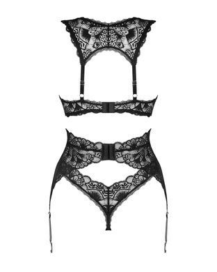Комплект білизни Obsessive Donna Dream 3-pcs set M/L Black, бюстгальтер, стрінги, пояс для панчіх SO8637 фото