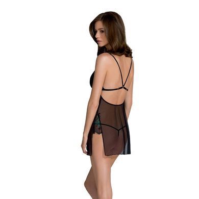 Сорочка Passion DELIENA CHEMISE L/XL black, стрінги із заниженою талією SO8418 фото