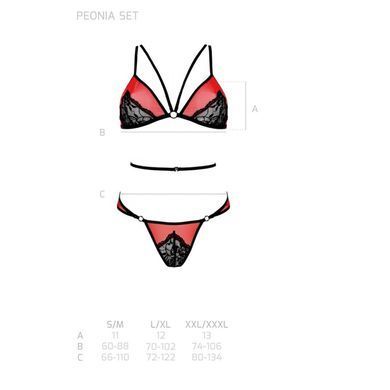 Комплект білизни Passion PEONIA SET XXL/XXXL red, бра, трусики SO8468 фото
