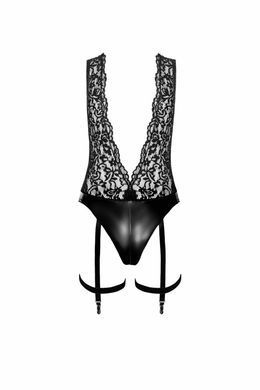 Боді Noir Handmade F297 Libido, XL, чорне, мереживо, низ під латекс, відкритий доступ, гартери SX0222 фото