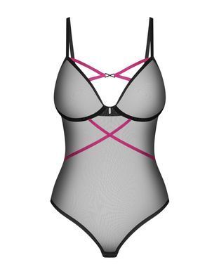 Боді Obsessive Novenes teddy, XS/S, прозоре, чашки на кісточках, декор у вигляді стрічок SX0610 фото