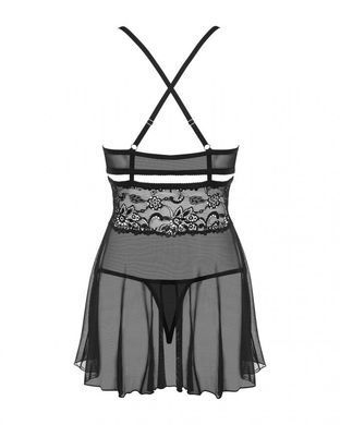 (SALE) Еротичний мереживний комплект із сіточкою Obsessive 838-BAB-1babydoll & thong black S/M, чорний, пен SO7181 фото