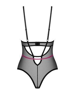 Боді Obsessive Novenes teddy, XS/S, прозоре, чашки на кісточках, декор у вигляді стрічок SX0610 фото