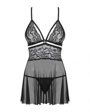 (SALE) Еротичний мереживний комплект із сіточкою Obsessive 838-BAB-1babydoll & thong black S/M, чорний, пен SO7181 фото
