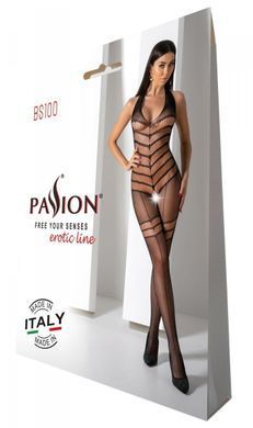 Бодістокінг з плетінням на животику Passion BS100 One Size, black, декоративний шов, з доступом SO8941 фото