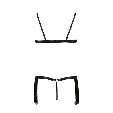 Комплект білизни Passion Exclusive KASSANDRA SET OpenBra S/M black, ліф з бахроми, трусики-спідниця PS26302 фото