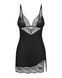 Пеньюар Obsessive Lobellis chemise & thong, XS/S, чорний, мереживне оздоблення, стрінги в комплекті SX1020 фото 3