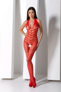 Бодістокінг з плетінням на животику Passion BS100 One Size, red, декоративний шов, з доступом SO8942 фото