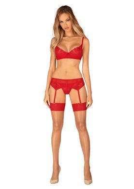 Панчохи Obsessive Ingridia stockings XL/2XL, бежеві з червоною резинкою SO9042 фото