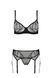 Комплект Passion LEAFA SET black S/M, мереживо+сітка, бюстгальтер на кісточках, стрінги, пояс для панчіх SX0510 фото 3