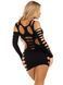 Мінісукня Leg Avenue Shredded cut-out mini dress, One Size, чорна, довгий рукав, фігурні вирізи SX1069 фото 3