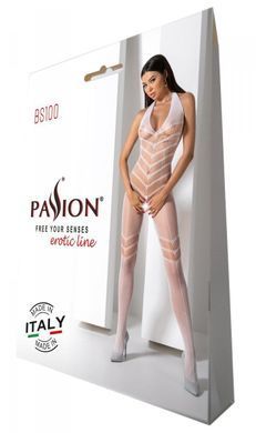 Бодістокінг з плетінням на животику Passion BS100 One Size, white, декоративний шов, з доступом SO8943 фото