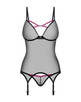 Корсет Obsessive Novenes corset & thong, XS/S, прозорий, відкрита спина, стрінги в комплекті SX0613 фото