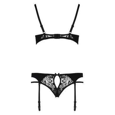 Комплект білизни Passion PAULINE SET L/XL, black, стрепи, ліф, стрінги і пояс для панчох EL15804 фото