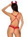 Еротичний костюм чортика зі стреп Obsessive Evilia teddy red S/M, боді, чокер, накладки на соски, обруч з ріжками SO7706 фото 2