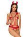 Еротичний костюм чортика зі стреп Obsessive Evilia teddy red S/M, боді, чокер, накладки на соски, обруч з ріжками SO7706 фото 1