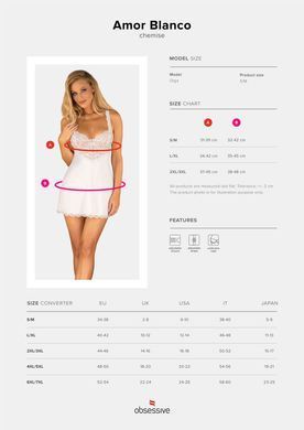 Сорочка Obsessive Amor Blanco underwire chemise & thong white L/XL SX1127 фото