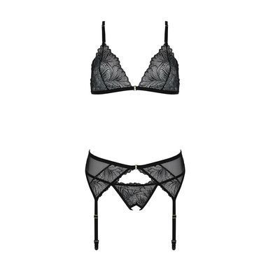 Комплект з відкритим доступом Passion DELIENA SET XXL/XXXL black, ліф, стрінги, пояс для панчіх SO8423 фото