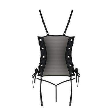 Сітчастий корсет з люверсами та знімними пажами Passion MALWIA CORSET L/XL black, екошкіра, стрінги SO5765 фото