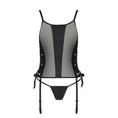 Сітчастий корсет з люверсами та знімними пажами Passion MALWIA CORSET L/XL black, екошкіра, стрінги SO5765 фото